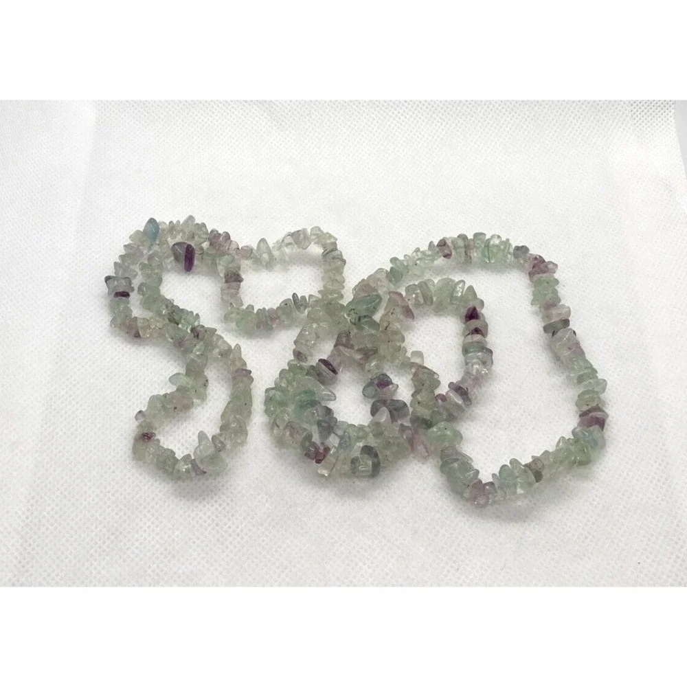 Fluorite Chip Stone 34'' Necklace & Matching 7.5'' Bracelet Set Sterling‎ Silver